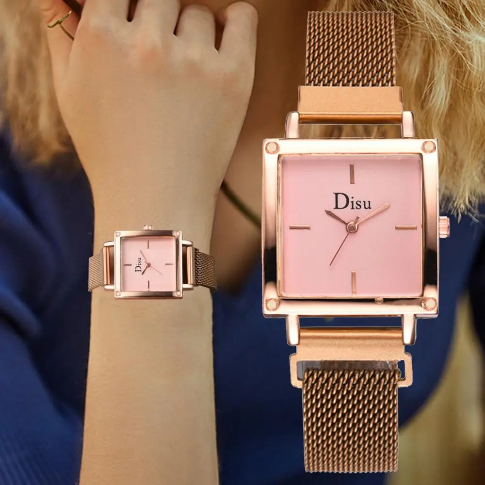 

New Ladies Dress Quartz Watches Rose Pink Minimalist Women Square Magnetic Watch Waterproof Clock relogio feminino montre femme