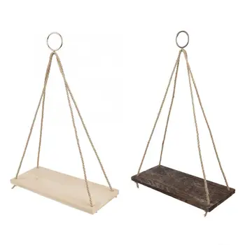 

13.8*5.5" Wood Swing Shelf Flower Pot Balcony Garden Hanging Rack Planter Stand