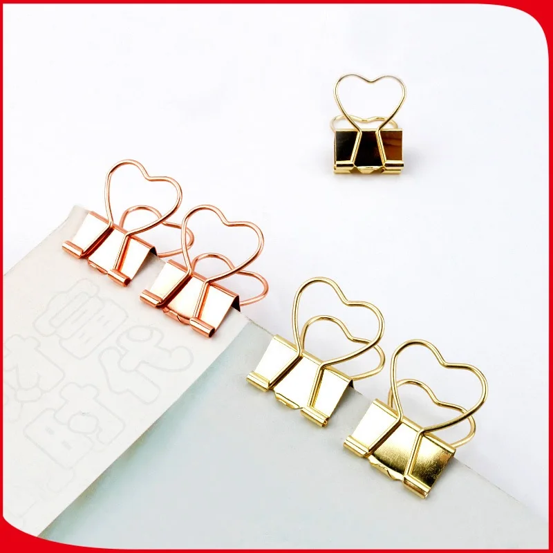 

20sets 12pcs/set Gold Rose Gold Metal Binder Clips Notes Letter heart shape Paper Clip Office Supplies wen6616