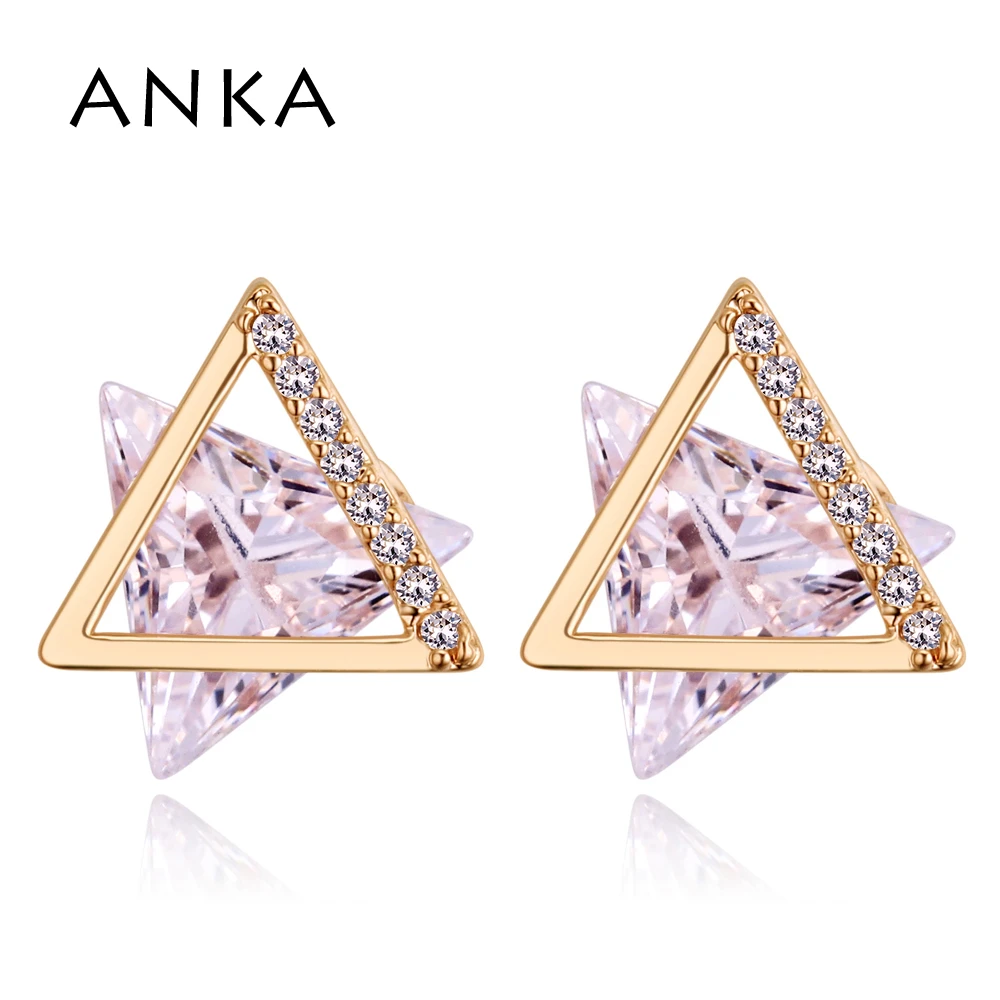 

European and American Trinkets Triangle Earrings Gold Color Jewelry AAA Cubic Zircon Stud Earrings Women Earrings #130959