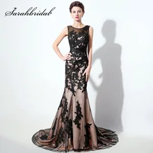 Длинное вечернее платье русалки с кружевной аппликацией размера плюс,, Тюлевое платье с круглым вырезом и шлейфом, вечерние женские платья для выпускного вечера SD325