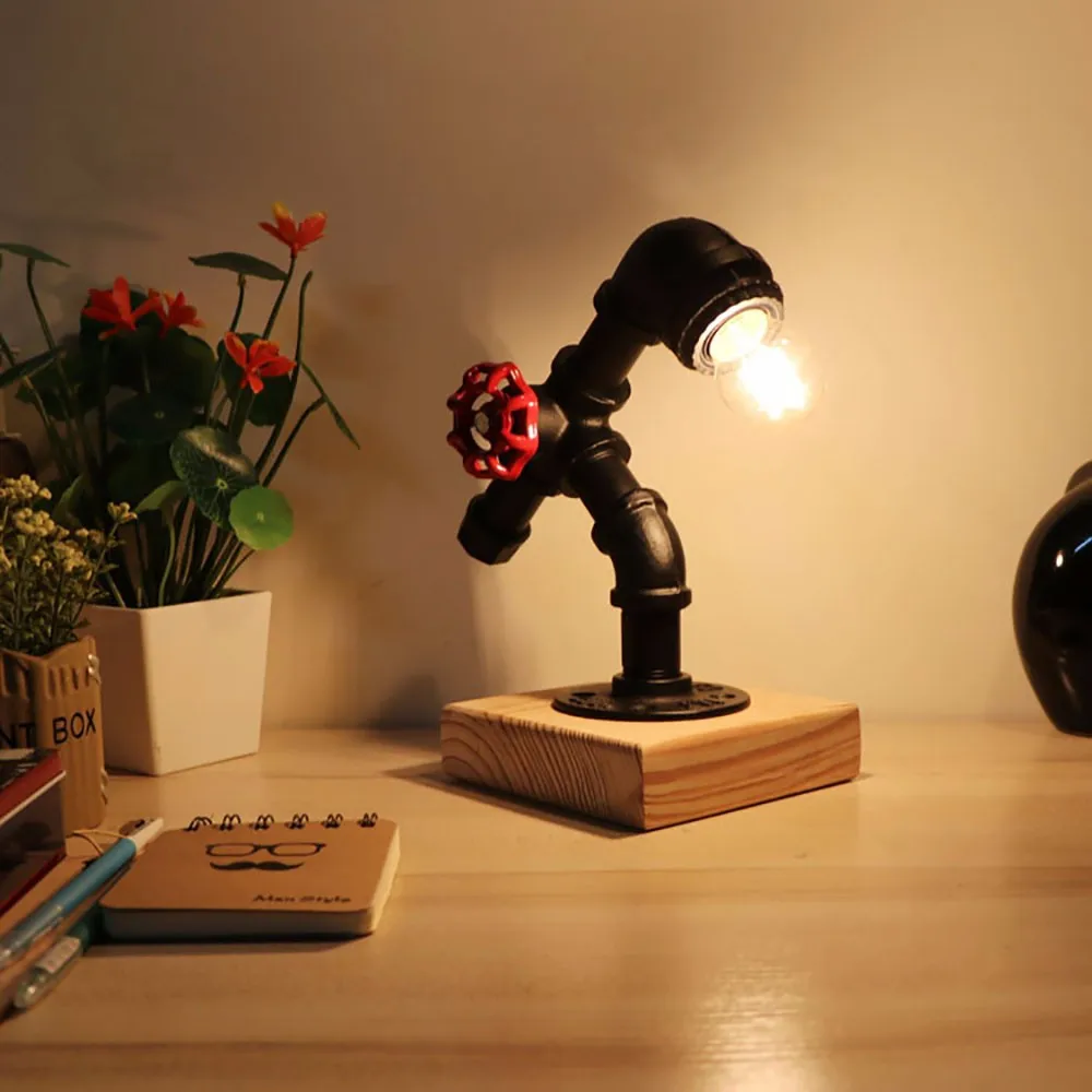 

Art deco modern water pipe steam punk table lamps with switch e27 e26 study desk lamp for bedside bedroom office bar cafe