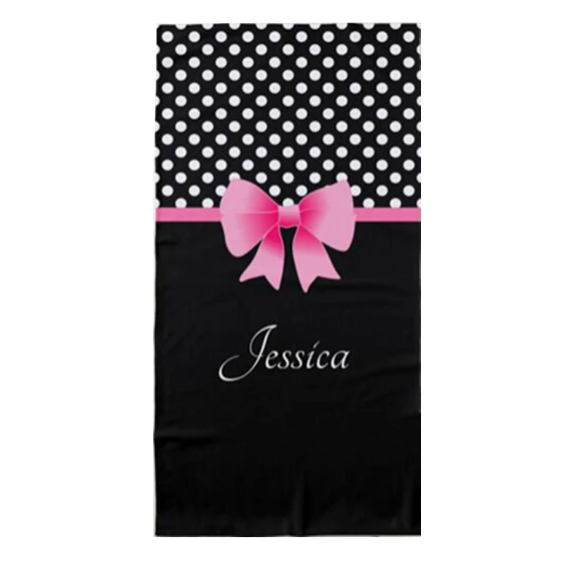 

Trendy Personalised Beach Party Gift Girly Pink Ribbon Polka Dots Custom Name Beach Travel Towel Face Girl Towels Birthday Gift