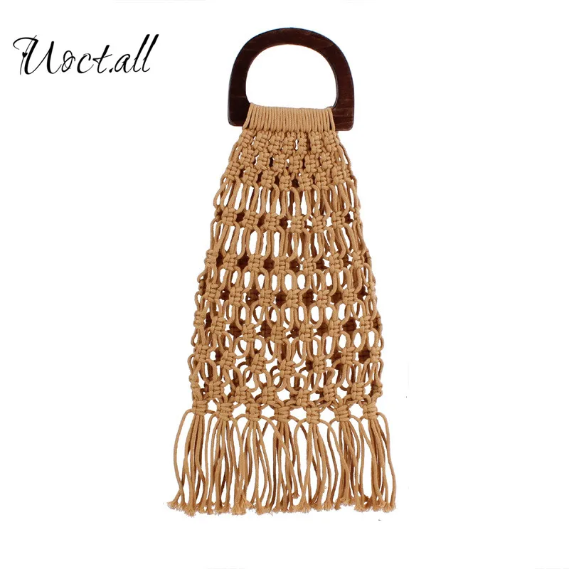 nets bag summer beach totes bag Weave hollow out tassel straw handbag