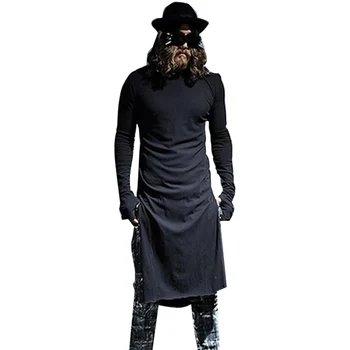 

Street Fashion Hiphop Punk Style Men Slim Fit Bottom Long Design T-Shirt White Black Male O-neck Long Sleeve Tees Shirt