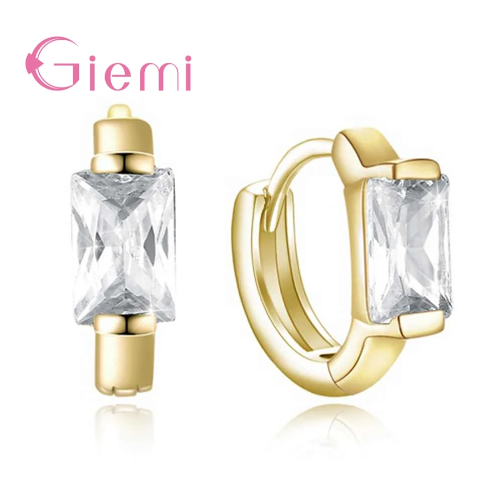 

Unique Design New Trendy Gold Plating Color Hoop Earrings 925 Sterling Silver White Cubic Zirconia High Quality Hot Sale