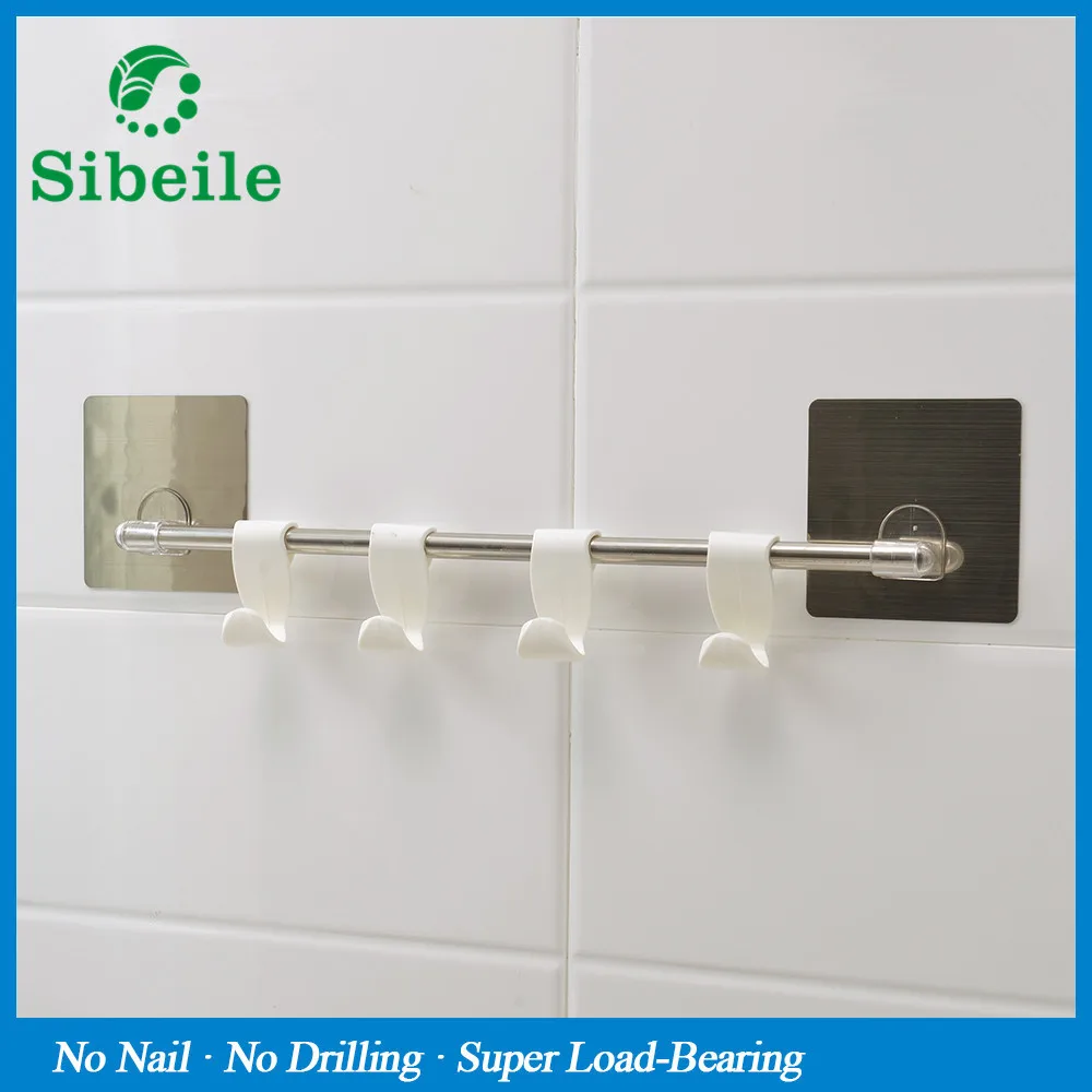 SBLE Bathroom 40CM Single Towel Bar Towel Rack Holder Wall Mounted Strong Suction Bathroom Accessories Movable Hooks