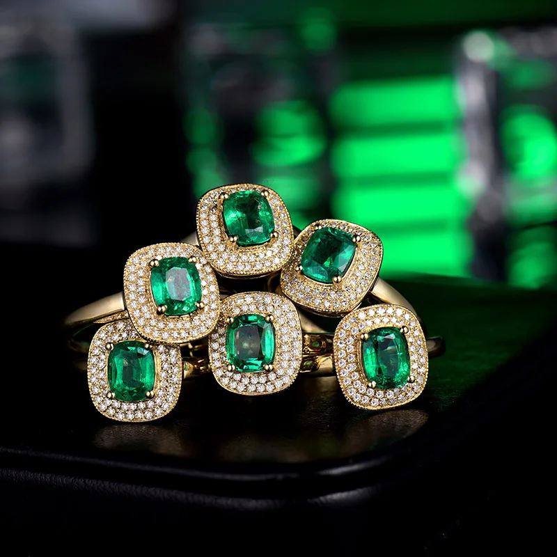 LOVERJEWELRY, женские изумрудные кольца, вечерние ювелирные изделия для помолвки, Настоящее 18 К желтое золото, натуральный бриллиант, изумруд, Женское кольцо