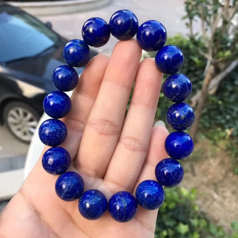 

AAAAA 13mm Natural Lapis Bracelets Lazuli Gemstone Round Woman Bless Bracelet Stretch Woman Beads Femme Crystal