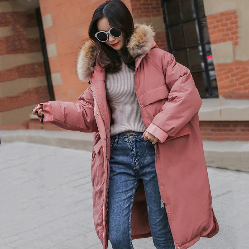 30 Degree Women Winter Coat Thick Warm Ladies Down Jacket Parkas Duck Cotton Large Real Fur Collar Long Female Overcoat - Цвет: As the Photo