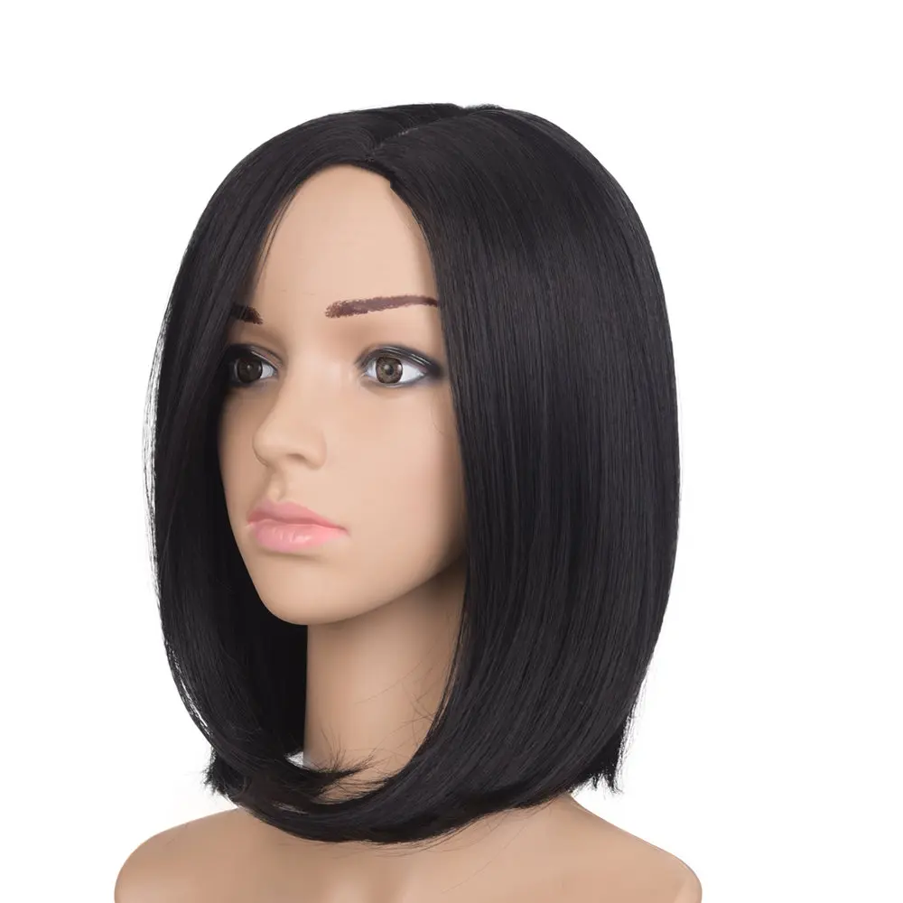 Feilimei черный короткий прямой боб парик 10 дюймов 160 г афроамериканские женские волосы для наращивания синтетические Омбре цветные Косплей парики - Цвет: Естественный цвет