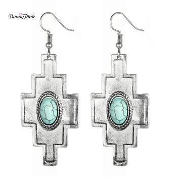 

Banny Pink Ethnic Synthetic Stone Dangle Earrings For Women Vintage Geometric Pendant Drop Earrings Tibetan Gypsy Earring Brinco