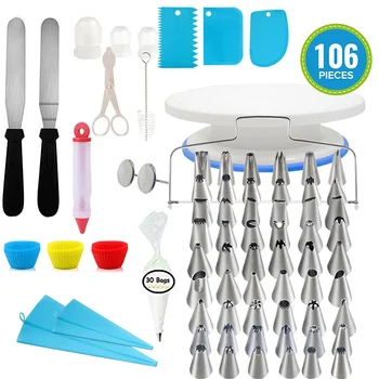 

106pcs/set Kitchen Baking Set Dessert Baking Pastry Supplies Cake Decorating Kit Cake Turntable Set Pastry Tube Fondant Tool