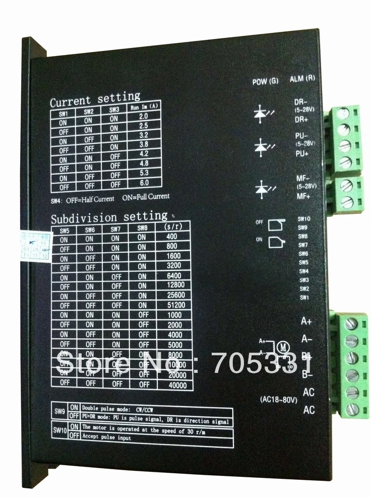 

Free shipping 2-phase stepper motor driver JB860M AC18-80V/DC24-110V 2.0-6.0A 2-256 microstep controller for engraving machine