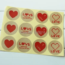 3.3 см круг коричневый крафт сердце печати любовь уплотнительные наклейки, круглая подарочная упаковка украшения красный любовь печать наклейки