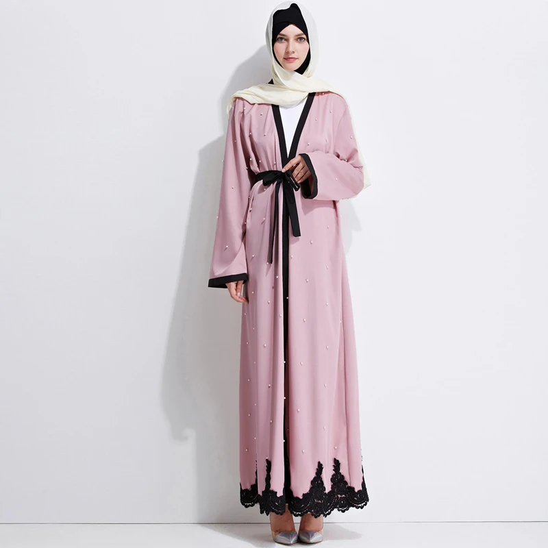 abaya Дубай длинный кружевной Жемчуг кардиган мусульманский хиджаб платье турецкая исламская одежда Абая для женщин одеяние мусульмане Longue