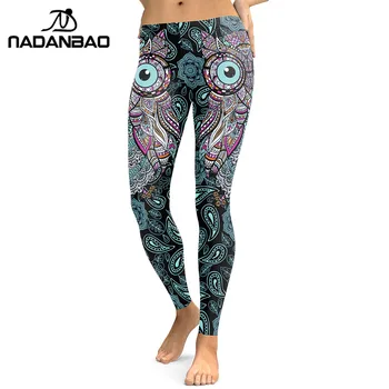 

NADANBAO New Design 2019 Leggings Women Cool Owl Digital Print Flower Fitness Workout Leggins Slim Elastic Plus Size Pant Legins