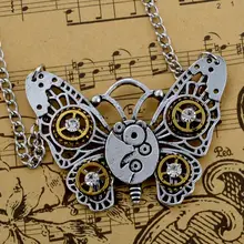 Уникальные Винтаж Бабочка Steampunk Ожерелье Серебряный Кулон Мужчины Женщины Steampunk Ювелирные Изделия Подарок