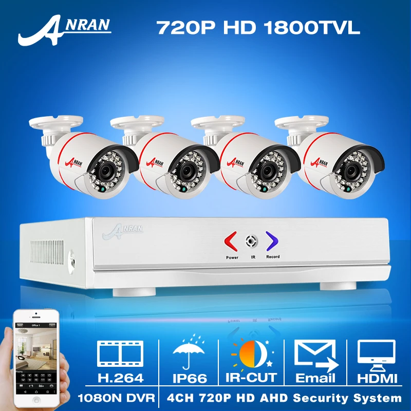  ANRAN 4CH 1080N HDMI AHD DVR CCTV System 720P HD 1800TVL Outdoor Weatherproof Mini Cameras Home Security Video Surveillance Kits 