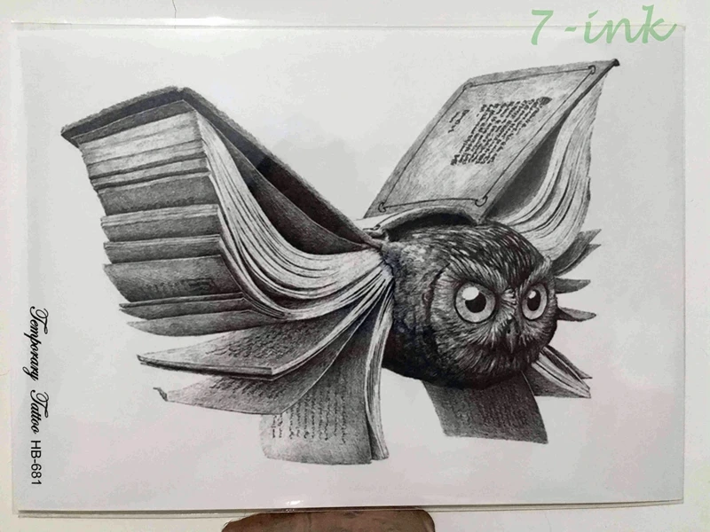 Водостойкая Временная тату наклейка большая книга Сова водная копия