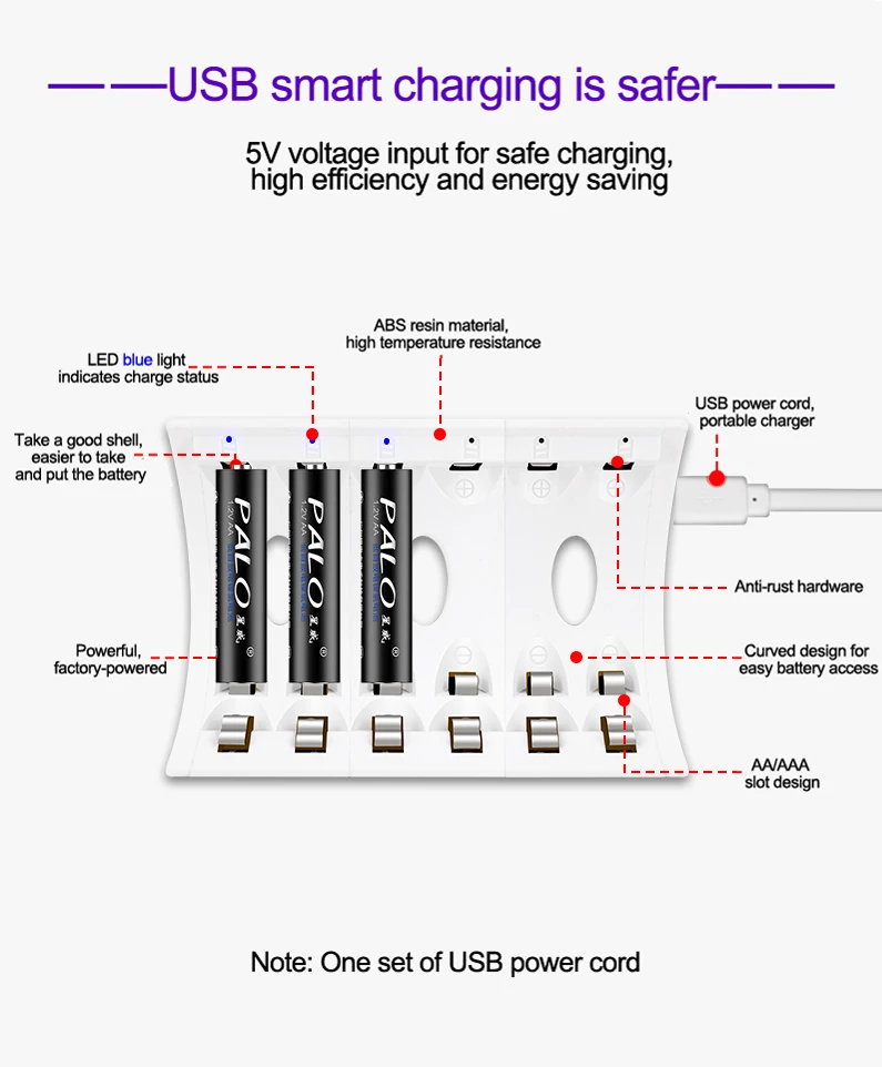 PALO 6 слотов Смарт AA перезаряжаемые батарея зарядное устройство для AA AAA перезаряжаемые батареи Ni-MH NI-CD батареи USB разъем