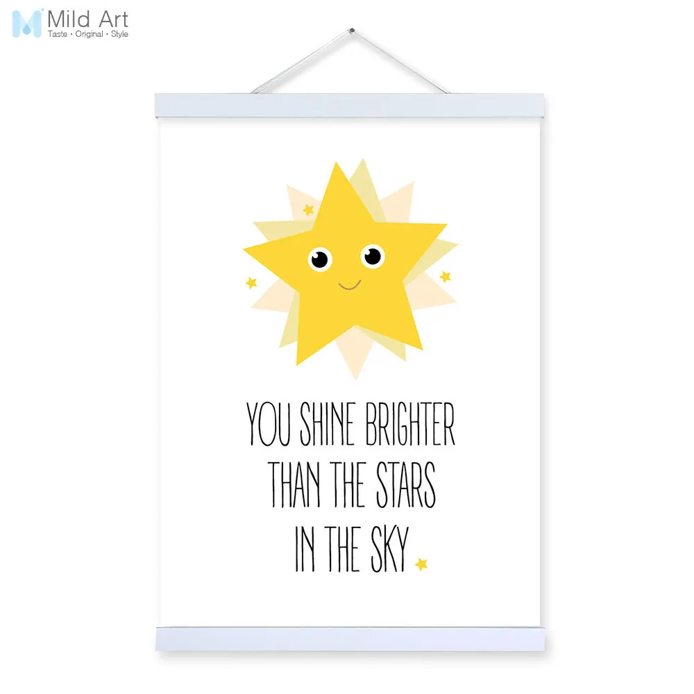 Modern Minimalist Beautiful Shine Quotes Wooden Framed Canvas Painting