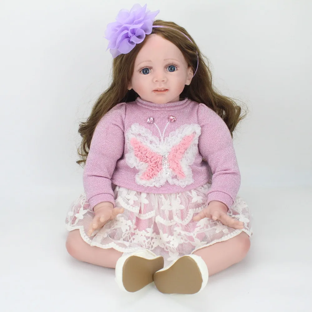 

24inch/60cm Baby Alive Doll Cute Soft Silicone Reborn Kids Dolls Little Girl Toy With Purple Butterfly Dress Xmas Birthday Gifts