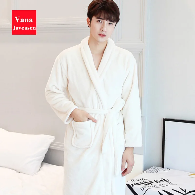 Vana Javeasen Coral Fleece Women Men Bathrobe Pajamas Thicken Warm Autumn Winter Home Couple Sleepwear Turndown Collar Robes