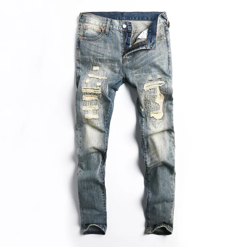 Japanese Style Fashion Men's Jeans Vintage Classical Denim Pants Slim Fit Ripped Jeans For Men 
