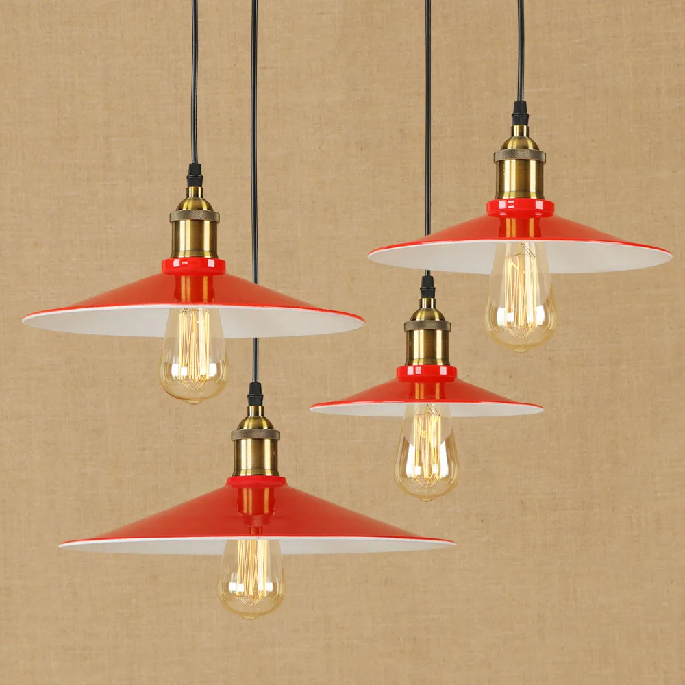 

Nordic industrial pendant lamp dia 22 26 30 36 cm red color iron lampshade retro droplight fixture for Restaurant balcony aisle
