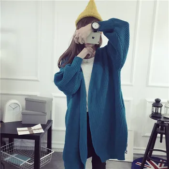 

Fashion Autumn Winter Style Women Sweater Long Cardigan Lantern sleeve Warm Sweaters Solid Cardigan female Sweaters Split Coat