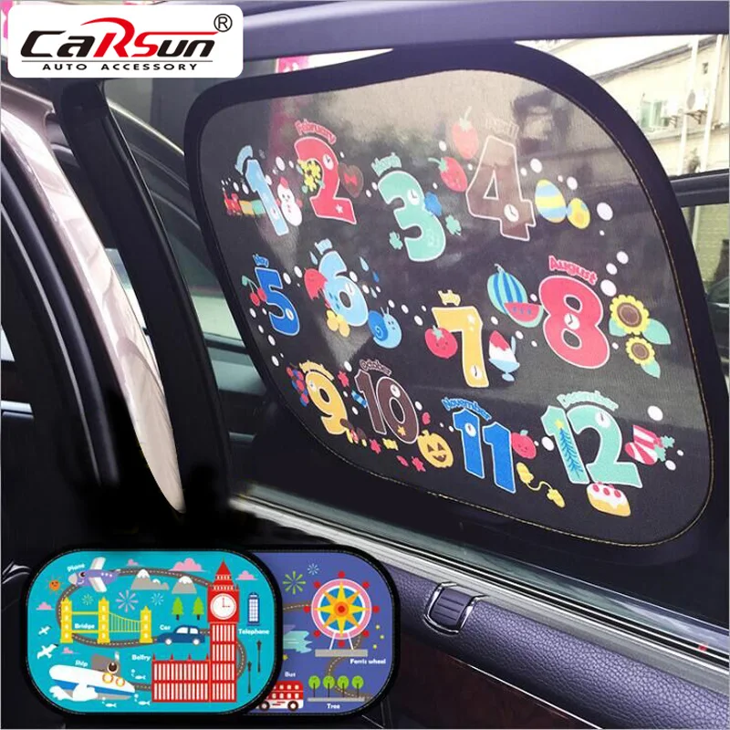 

2Pcs Car Sunshade Electrostatic Adsorption Sun Block Cartoon Auto Side Window Front Curtain Cover for Baby Child 47x32cm