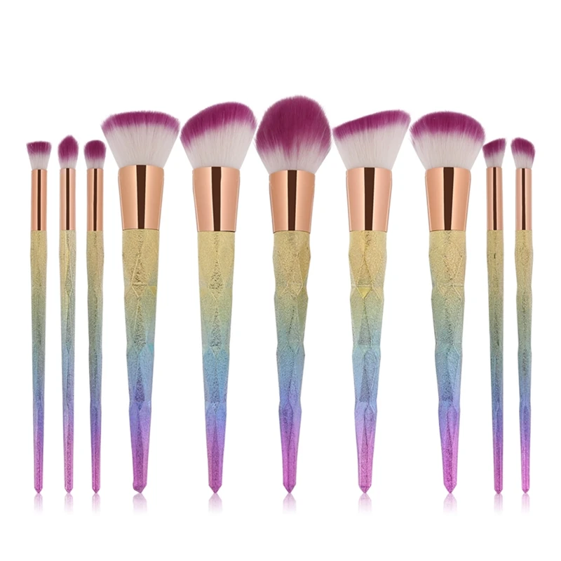 10pcs Makeup Mermaid Brushes Set Rainbow glitter diamond handle Cosmetic Foundation Blusher Powder Blending Brush beauty