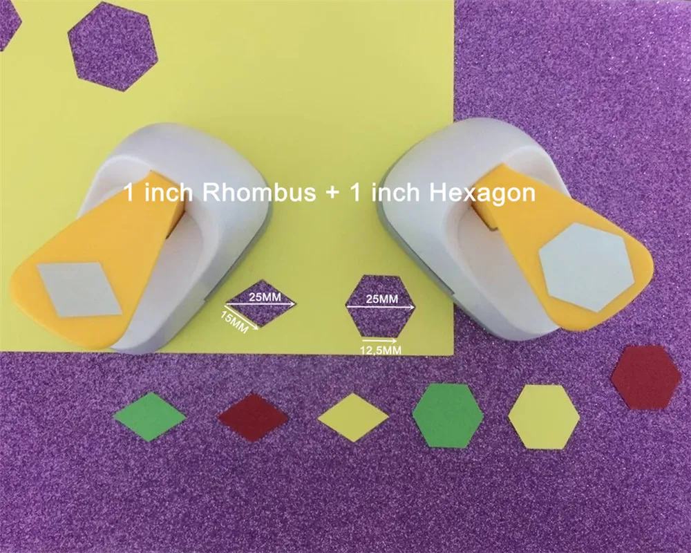 送料無料1インチ菱形と六角形クラフトパンチセットパンチャー工芸スクラップブッキングジオメトリ紙カッター穴パンチ