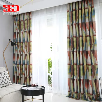 

Modern Watercolor Triangle Curtains for Living Room Printed Geometric Cotton Drapes for Bedroom Kids Window Treatments Panel
