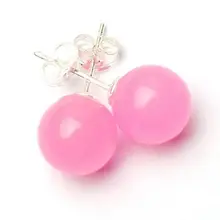 > 10 мм натуральный Гладкий Круглый розовый нефрит драгоценные камни серебряные серьги