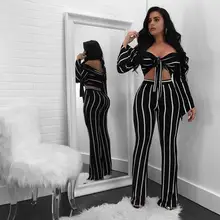 

Print Striped Two Piece Set Women 2018 Fashion Strapless Tops and Wide Leg Pants Ladies Suit Party Jumpsuits Plus Size Clothes