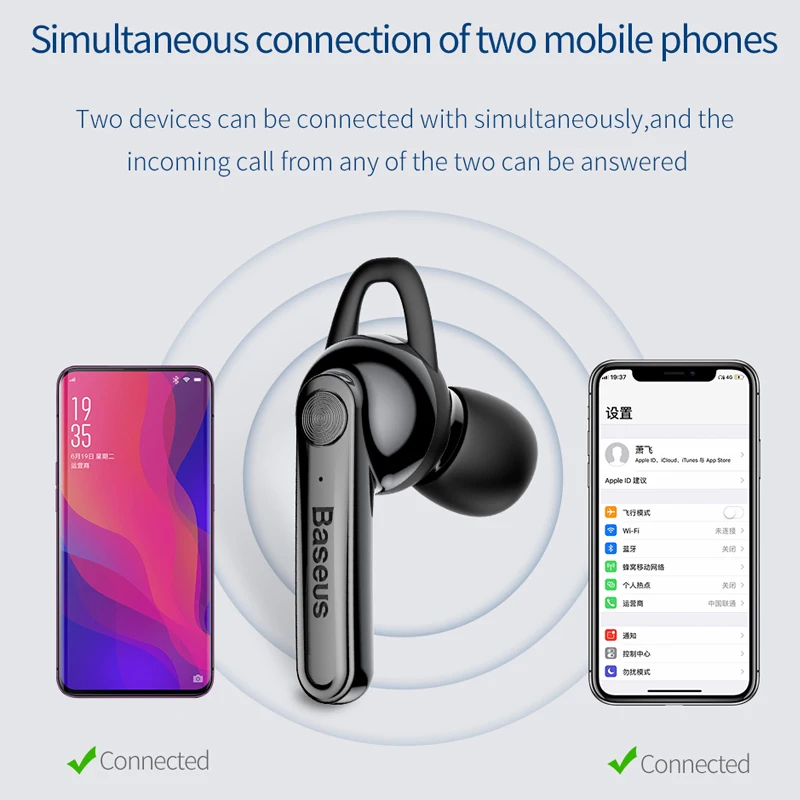 Беспроводные мини наушники Baseus bluetooth гарнитура с магнитной зарядкой микрофоном
