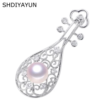 

SHDIYAYUN Big Sale Pearl Brooch For Women Chinese Style Pipa Brooches Pins Natural Freshwater Pearl Fine Jewelry High Quality