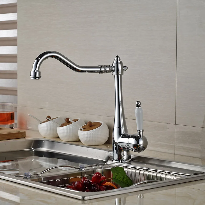 Free Shipping One Hole Swivel Spout Kitchen Sink Faucet Deck Mounted Single Handle Hot and Cold Water Kitchen Mixers deep kitchen sinks Kitchen Fixtures