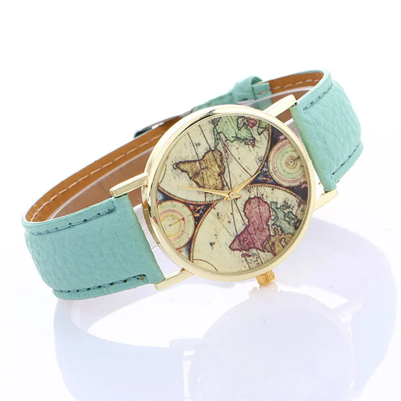 Women's watches casual watches Neutral Map Pattern Fashion watch band leather Quartz Wrist Watch clock relogio feminino M16  (11)