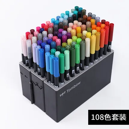 TOMBOW AB-T Япония 96 цветов две головки художественная кисть Набор ручка для рисования Профессиональный водный маркер ручка для рисования - Цвет: 108 pcs