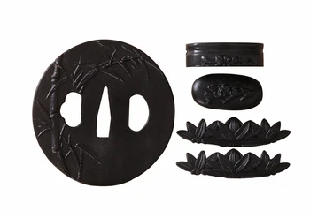 

LYUESWORD JAPANESE FULL TANG SAMURAI SWORD KATANA METAL FITTINGS IRON TSUBA FUCHI KASHIRA MENUKI BLACK