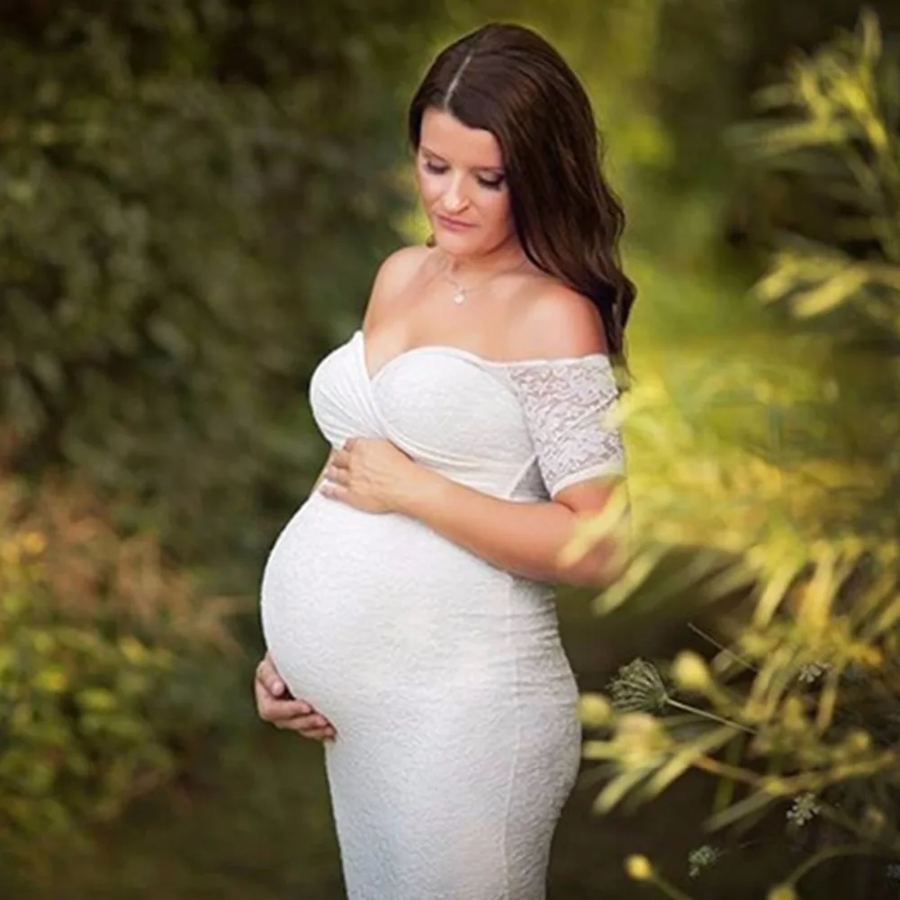 Puseky Материнство фотография Реквизит материнства платья размера плюс Кружева Необычные платья для беременных фотография белое платье
