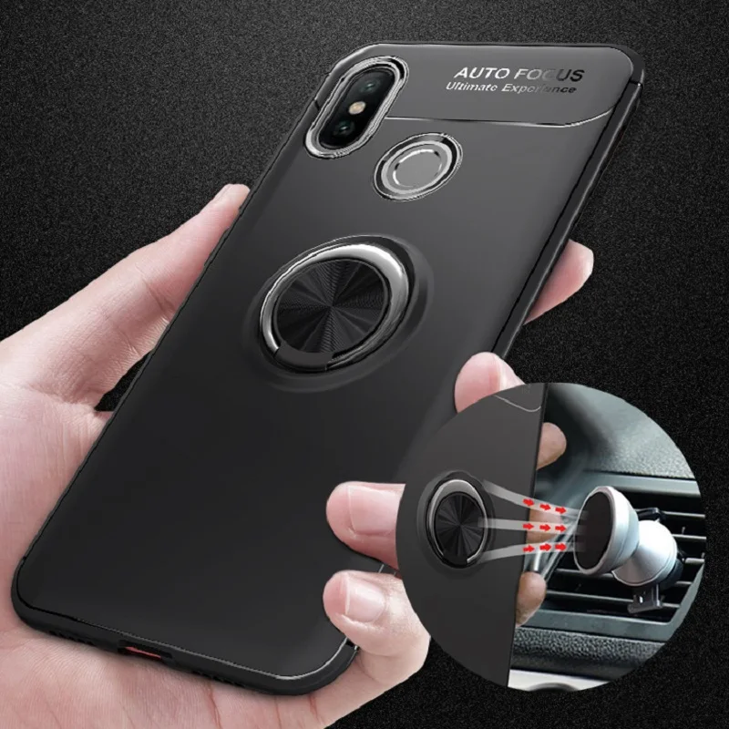 

Phone Case for Xiaomi mi 8 TPU Material Soft Protective Cover Anti-knock with Metal Ring Bracket Magnetic Support Xiaomi 8 Case