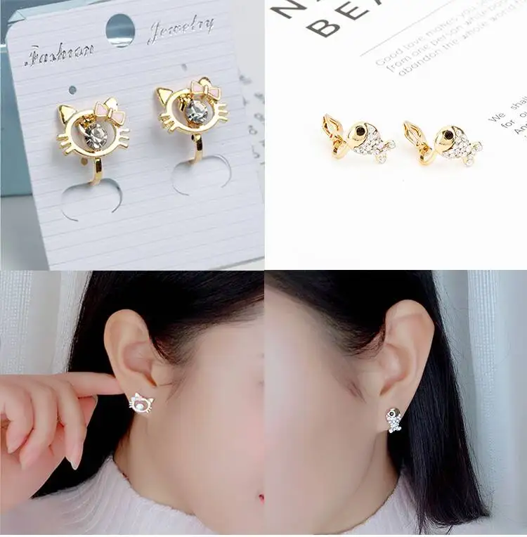 A Set of 2 Pairs Korea Style Animal Insect No Hole Earring Simple Charms Clip on Earrings for Children Students Jewelry Gifts 