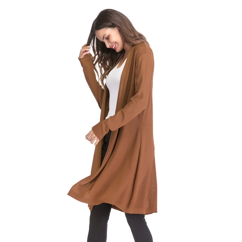 Kostlich 2018 Women Solid Color Hollow Out Long Knitted Cardigans Casual Open Stitch V Neck Full Sleeves Cardigans M-XL (13)