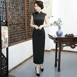 Атлас элегантные ретро Qipao летние женские Традиционный китайский стиль Cheongsam платья Для женщин короткий рукав длинное платье Qipao Q219