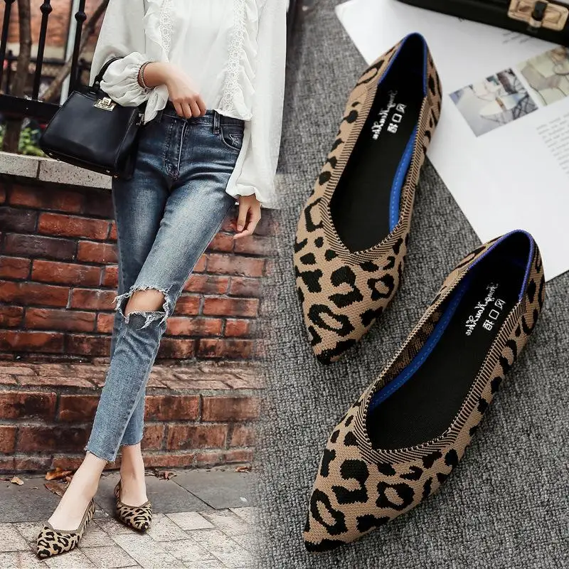 

2019 fly woven flat shoes pointed flat with single shoes female low to help women's knitted casual shoes