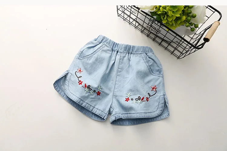 2018 Summer Casual Child Kids Fashion Denim Blue Football Basketball Sports Embroidery Flower Baby Girl Shorts 2-10 Years (9)